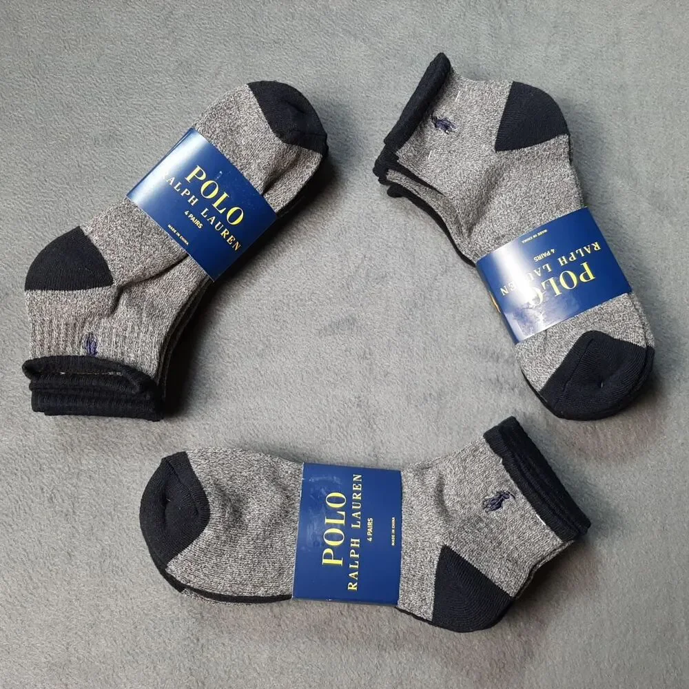 Polo Ralph Lauren Socks Mens Gray 4 Pairs PRL ZP113858PKN 3-PACK BUNDLE!
